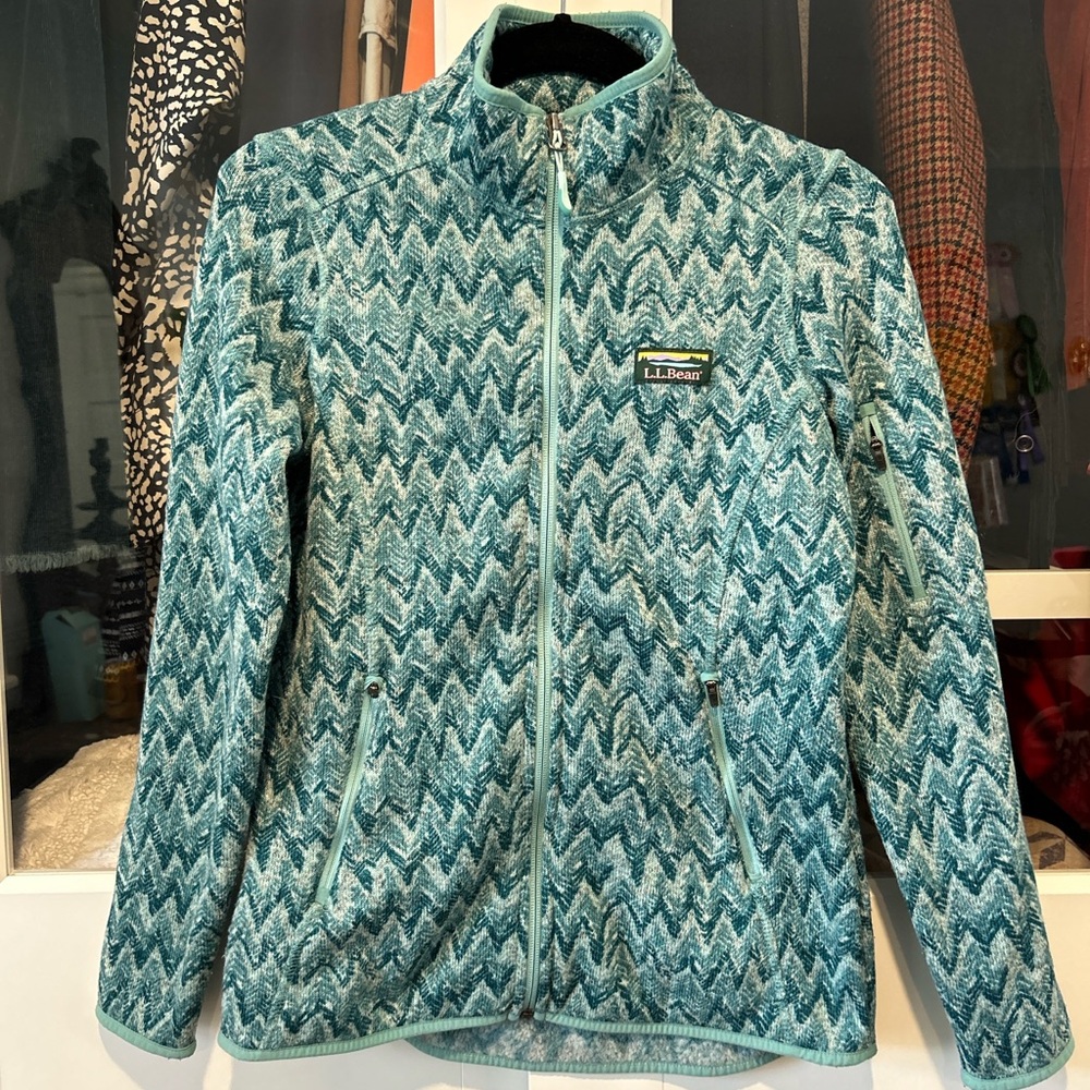 L.L. Bean Women's Teal Chevron Full-Zip Fleece Jacket